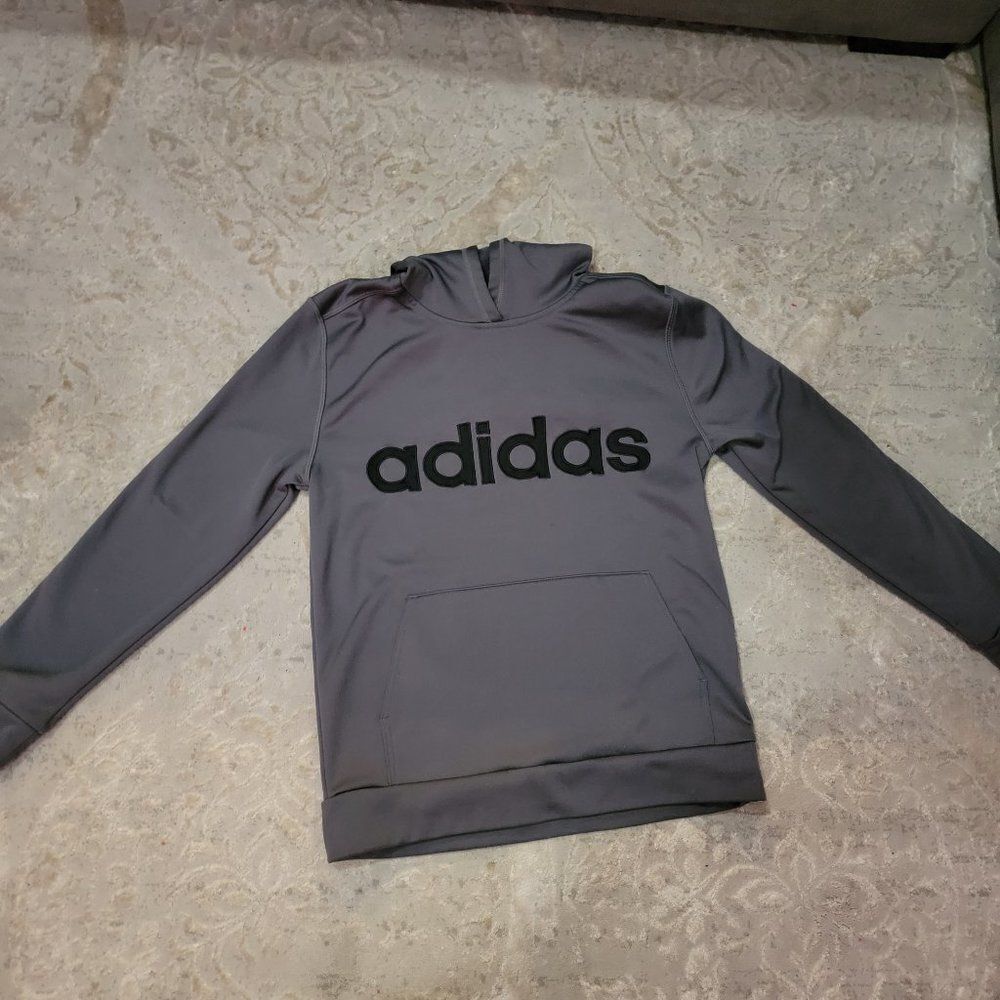 Adidas Gray Linear Logo Hoodie Sweatshirt Size Large